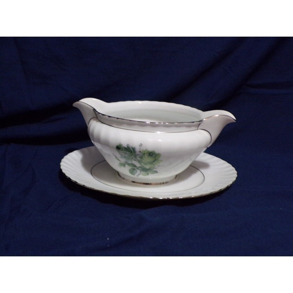 Konigl pr tettau Porcelain Dinnerware Gravy w/Under Plate Blue/Green Roses